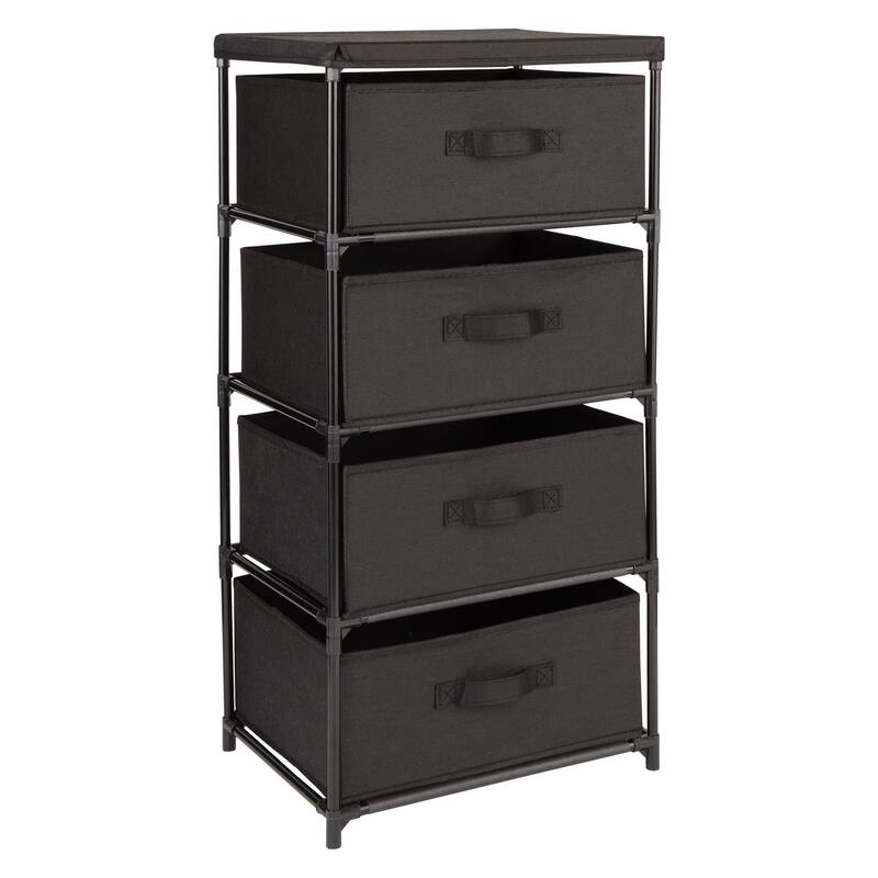 Black 4 Drawer Dresser, Fabric Clothes Storage Stand for Bedroom, Nursery, Closet Organizer