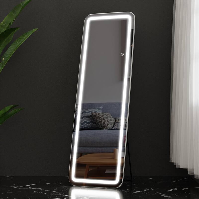 Floor Mirror with LED Light, 64" x 21" Full Length Mirror with Stand, Hanging Mirror Wall Mounted Mirror Full Body Mirror