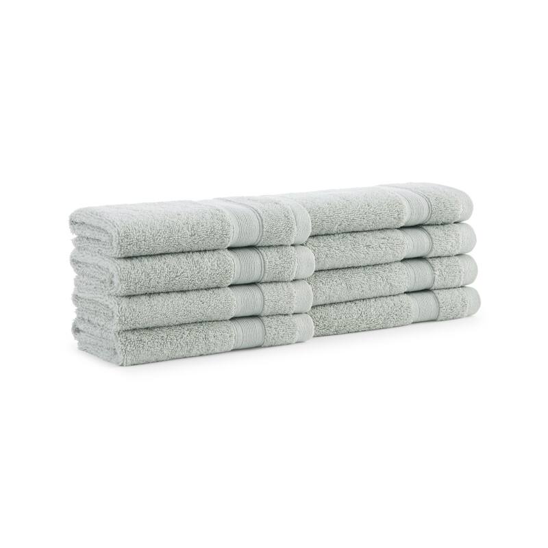 Aston & Arden Aegean Recycled Solid Towel Collection - Washcloth - Set of 8 - Dark Sage