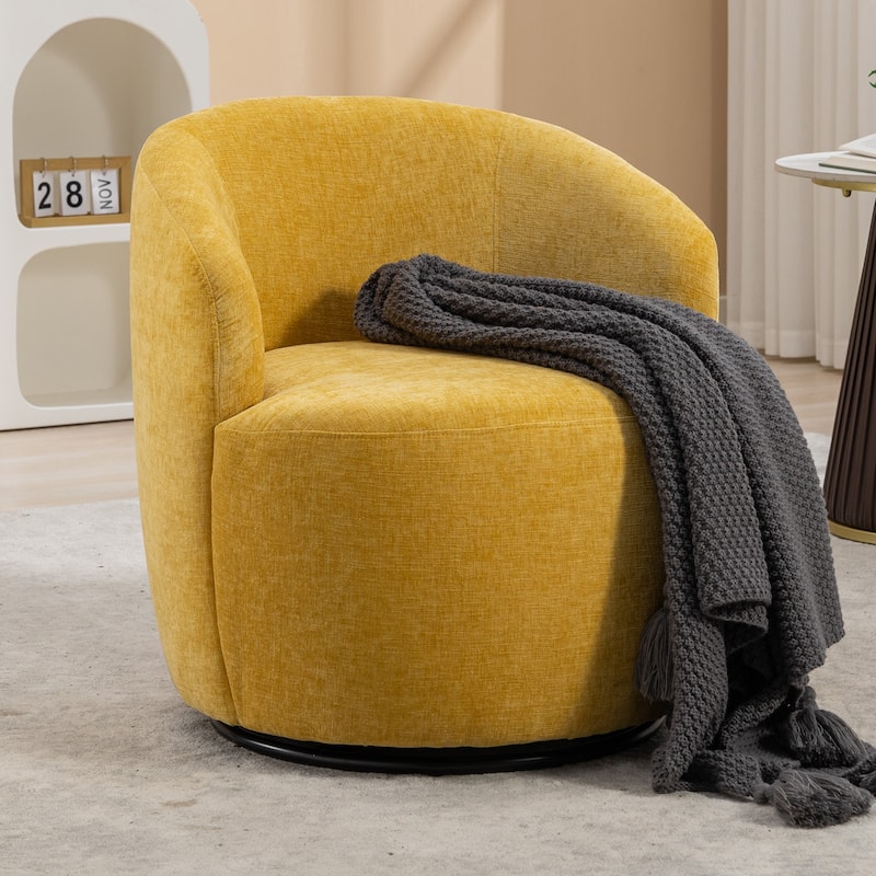 Chenille Fabric Swivel Accent Barrel Chair - 25.60 x 25.60 x 27.56 - Yellow