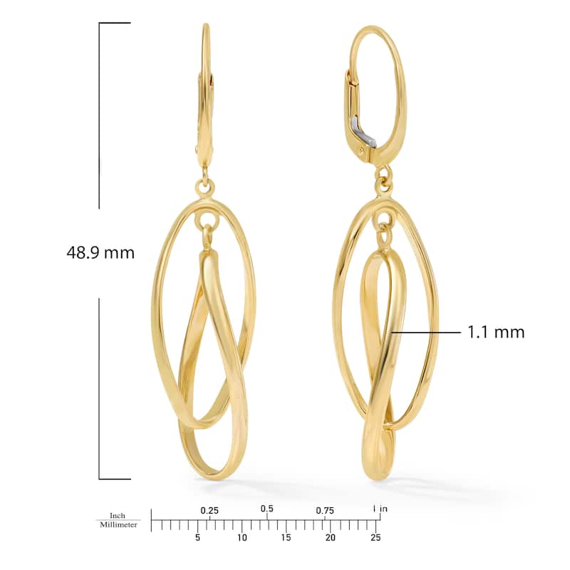 Clover 14K Yellow Gold Twisted Oval Drop Leverback Earrings
