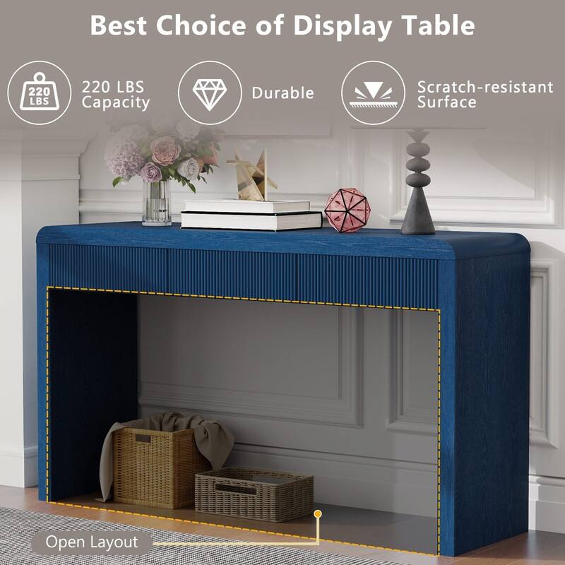 Rustic 52.9" Console Table with 3 Fluted Drawers and Solid Wood Veneer for Entryway Display and Storage