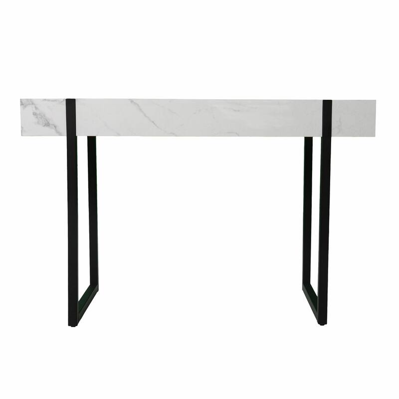 White Wood Black Metal Writing Desk with Soft-Close Drawer and Rectangular