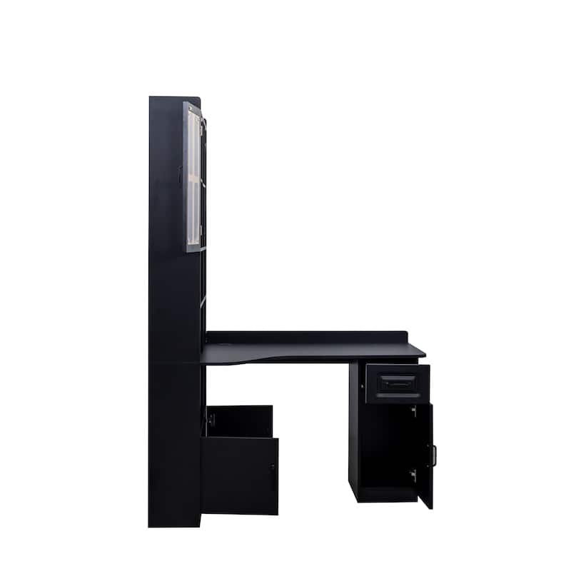 Bookshelf & Hutch, 2-in-1 L-Shaped Design, Large Working Space Student Desks Corner Desks