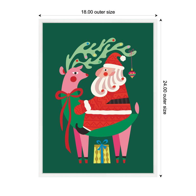 Kate and Laurel Framed Canvas Santa and Reindeer by Rachel Lee