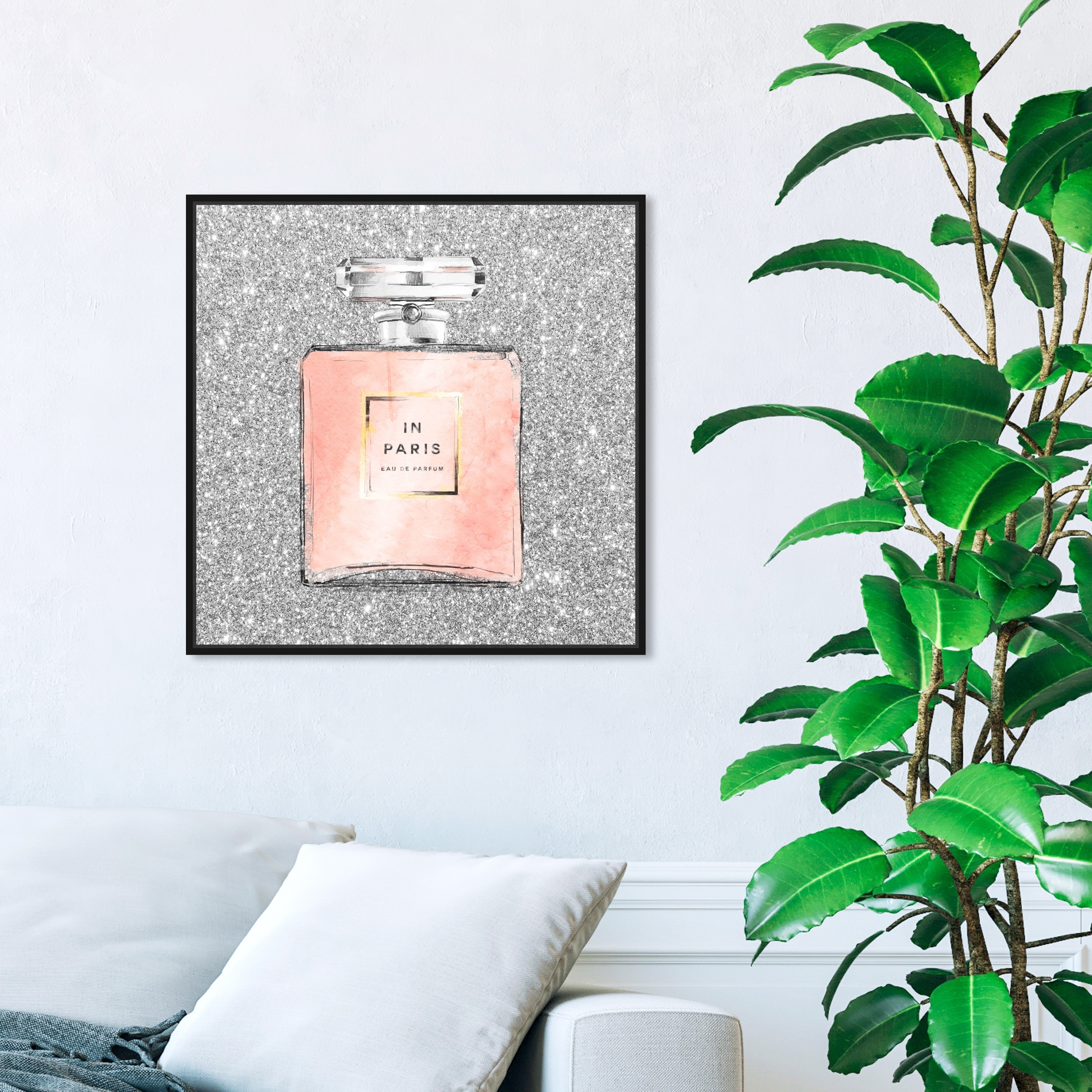 Oliver Gal 'Paris Glitter Spring' Fashion and Glam Wall Art Framed Canvas  Print Perfumes - Gray, Pink - On Sale - Bed Bath & Beyond - 31794659