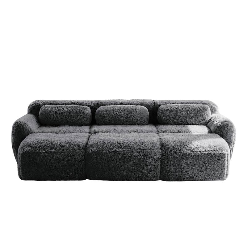 Homy Casa Modular Sectional Sofa, Dark Grey Plush Fabric with Non-Slip Base, No Assembly Living Room Couch with Pillows