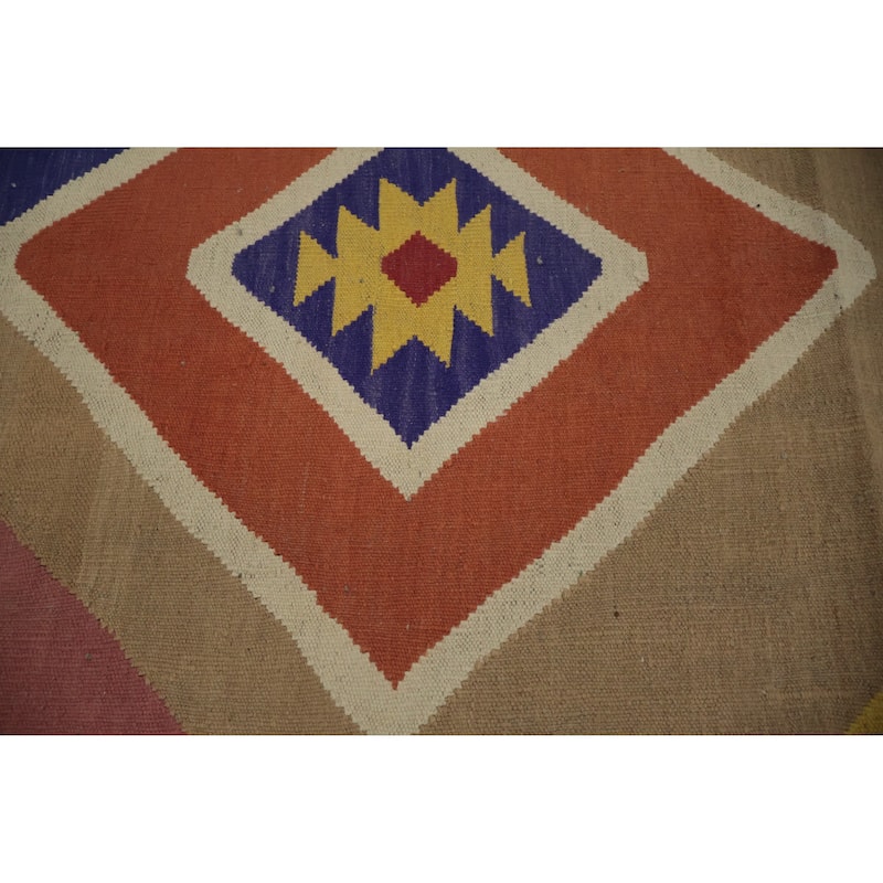 Hand Woven Oriental 100% Wool Carpet Southwestern Modern Multi-Colored Kilim Area Rug - 9' 8'' X 8' 6''
