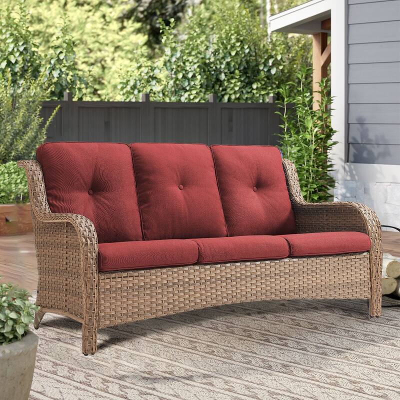 Pocassy 3-Seat Sofa Wicker Sofa Yellow-Red - Yellow