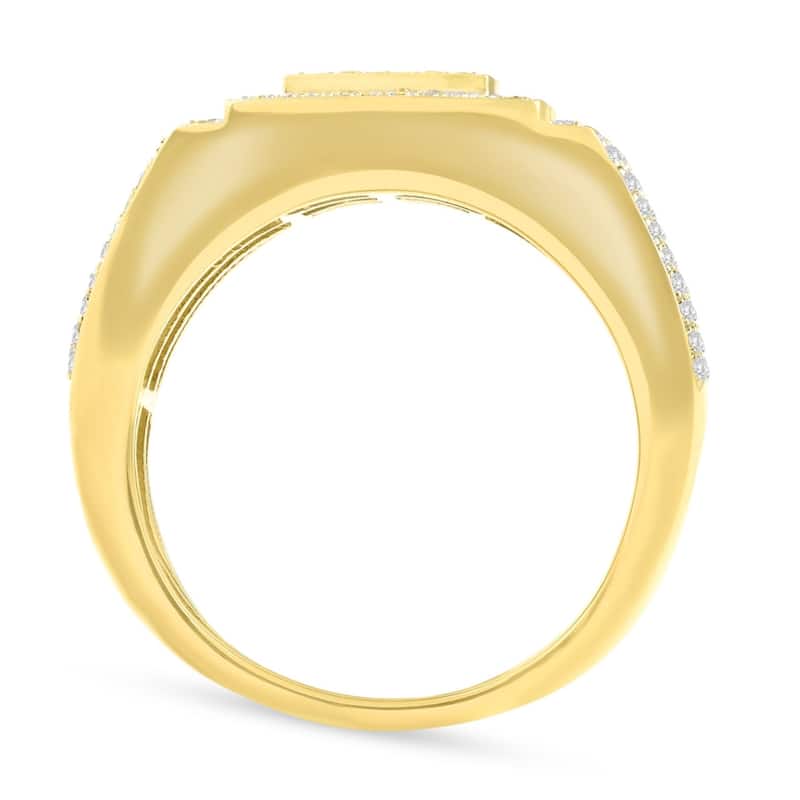 Men's 1/4 CT. T.W. Diamond Micro Cluster Square Stepped Ring in Yellow Gold