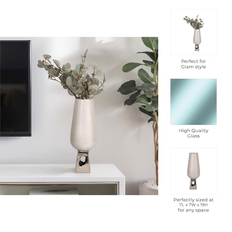 Sagebrook Home Glass and Metal Aluminum Vase with Sculptural Base