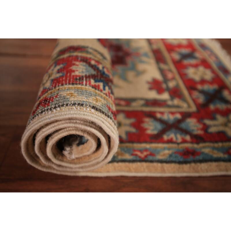 Geometric Kazak Foyer Rug Hand-Knotted Traditional Wool Carpet - 2'0" x 3'0"