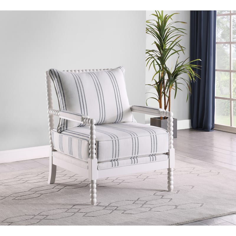 Penelopina White and Navy Upholstered Stripe Accent Chair