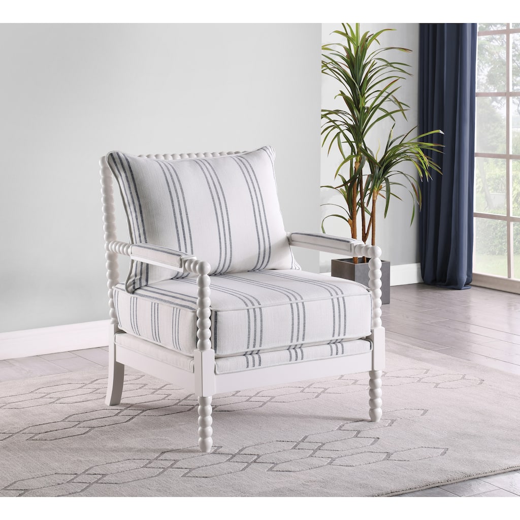 Penelopina White and Navy Upholstered Stripe Accent Chair