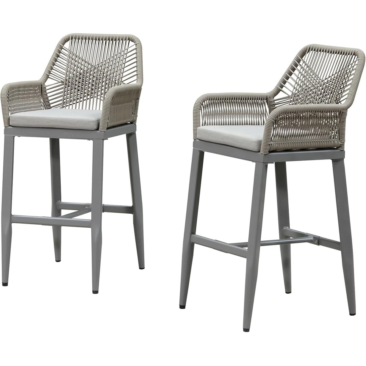 PURPLE LEAF Outdoor Bar Stools Chair Set of 2, All Weather Rattan and Aluminum Patio Bar Stool with Cushion
