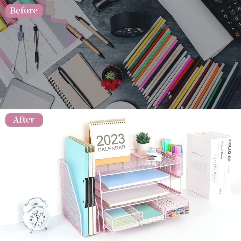 4 Tier Letter Tray Office Desk Organizers - 9.44"D x 13.38"W x 9.05"H