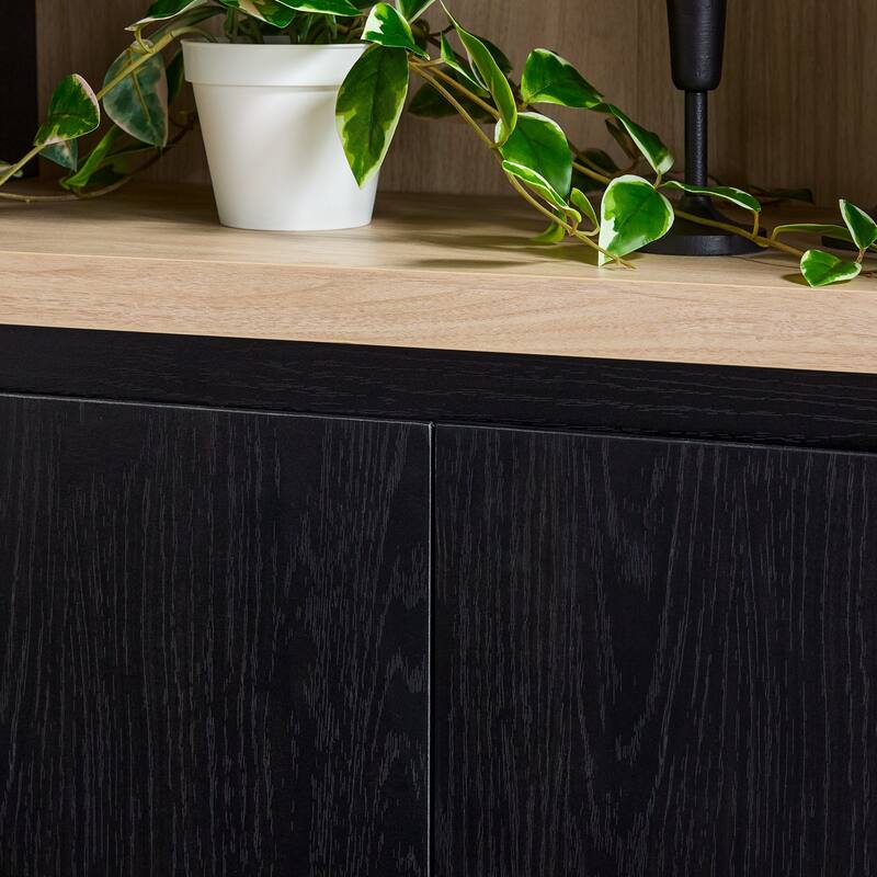 Walker Edison Modern Wood Open Bookshelf with Storage Cabinet