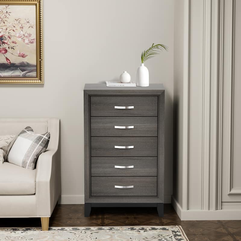 51" Tall Modern Gray Wood 5-drawer Storage Chest