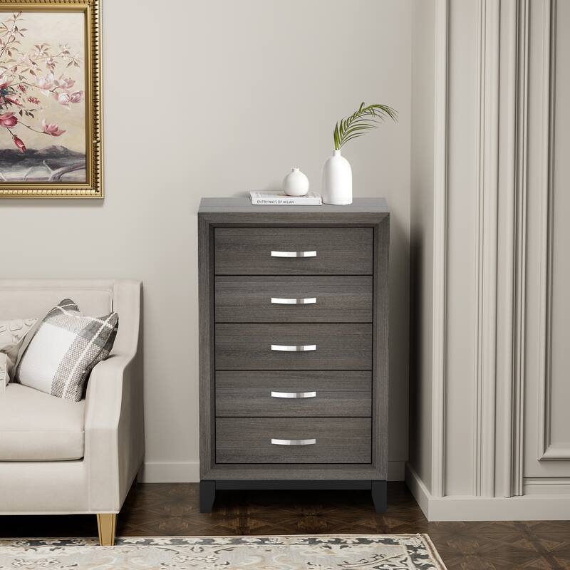 Modern Solid Wood Chest Drawers with 5-Drawer - N/A