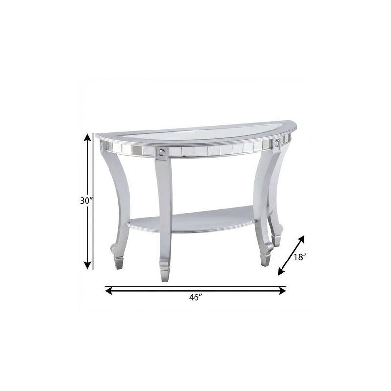 HomeRoots 46" Silver Mirrored Glass Half Circle Console Table With Storage - 46.00 in. x 30.00 in. x 18.00 in.