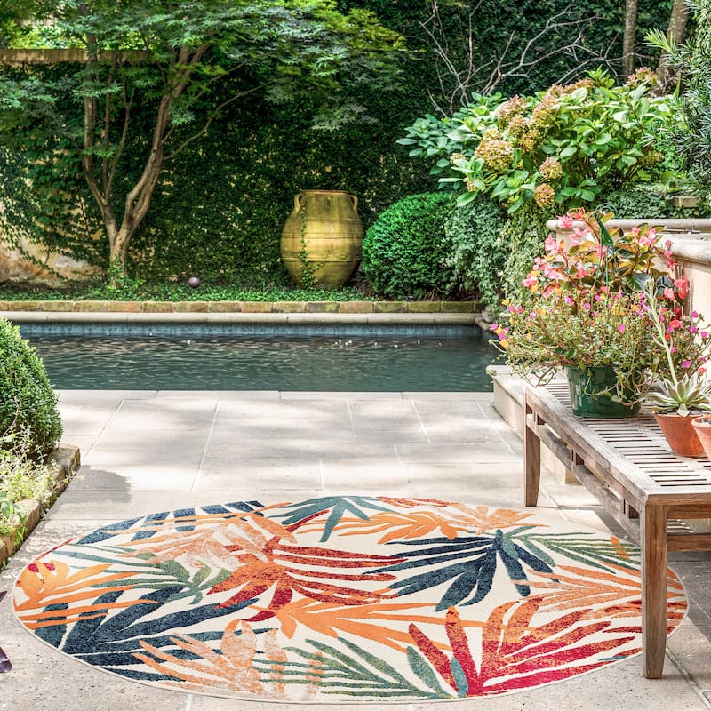 Origin Coastal Floral Indoor/Outdoor Area Rug. - 7'11'' Round - Multi-Color