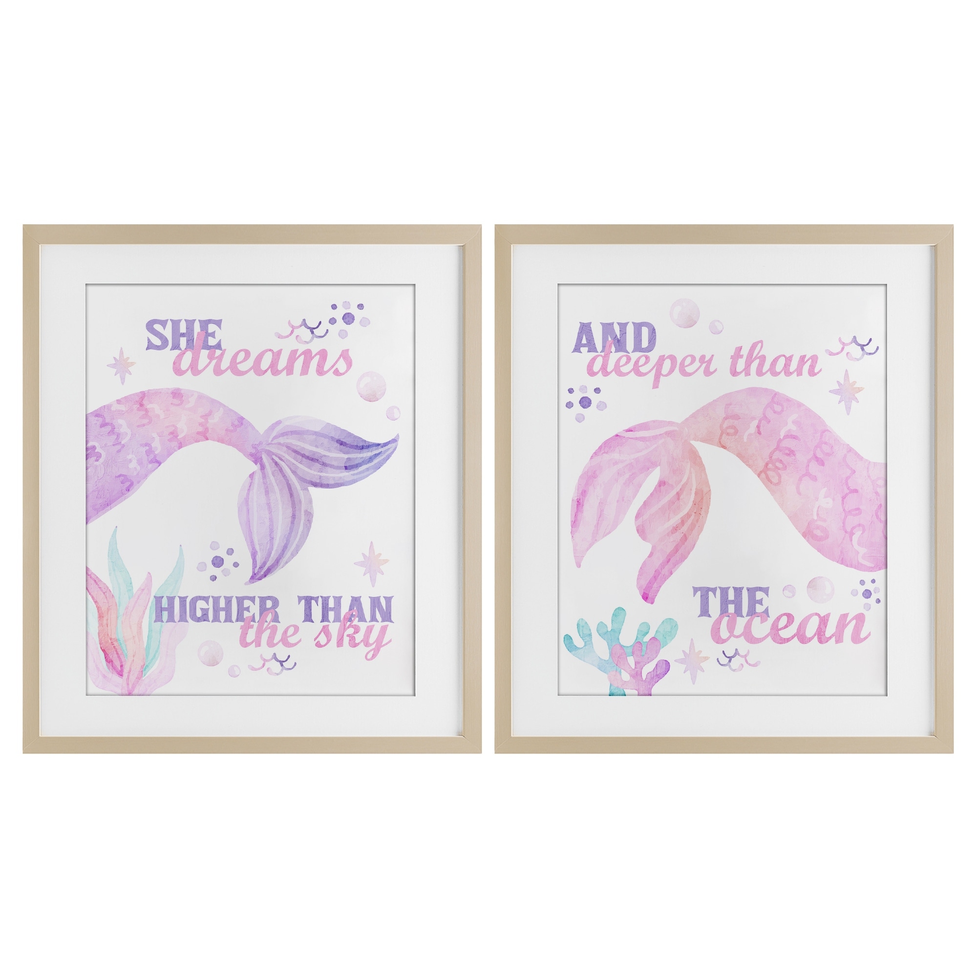Stupell Mermaid Dreams Ocean & Sky Under Glass Framed Design By Kim Allen (Set of 2)