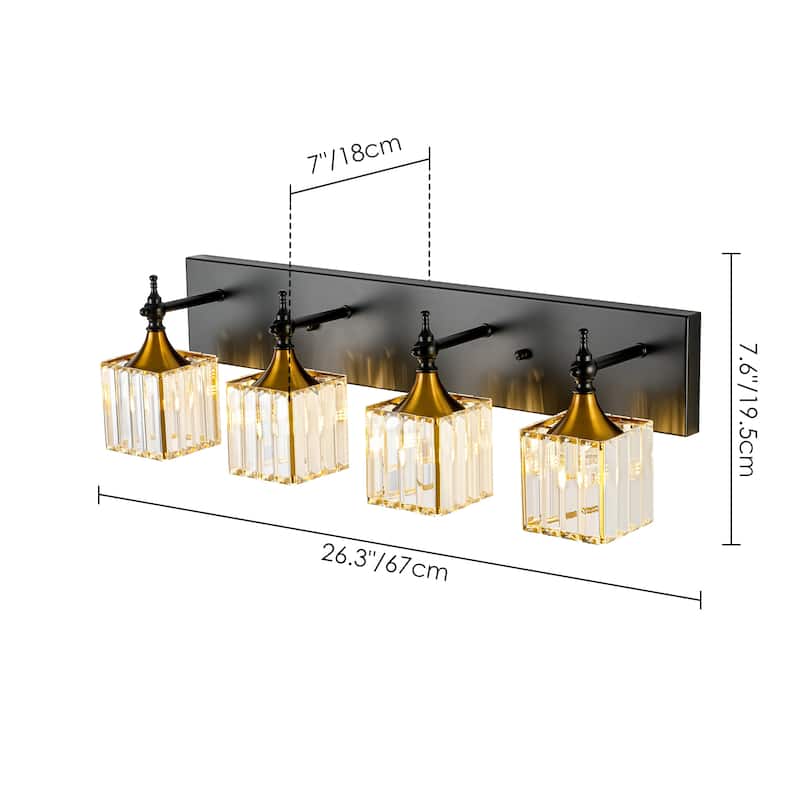 3/4-Light Modern Glam Dimmable Black Gold Crystal Bathroom Vanity Light