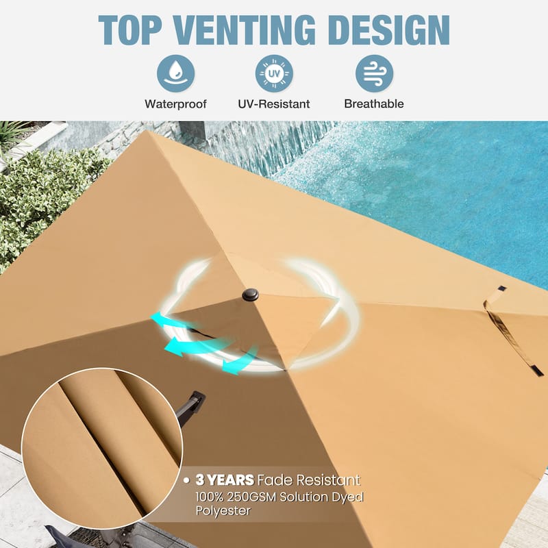 VredHom 9 x 12 FT Outdoor Patio Cantilever-Offset Umbrella with Wheel Rod Base
