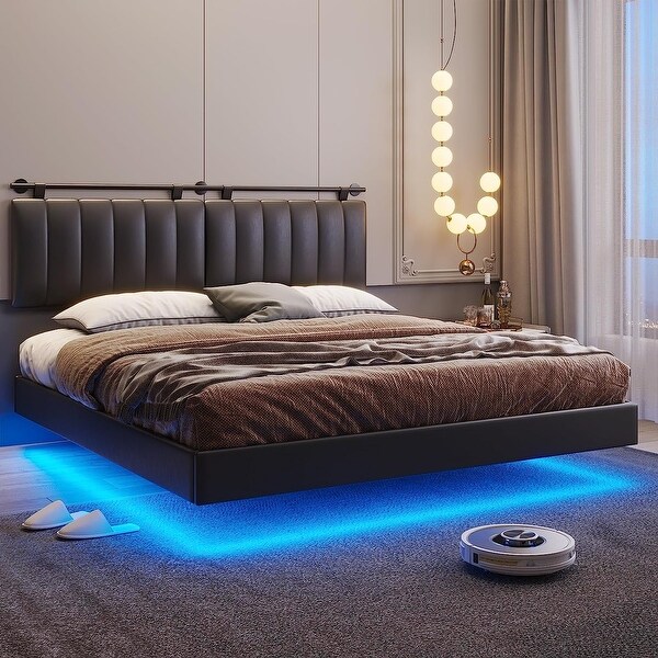Floating Bed Frame with LED Lights and Wall Mounted Headboard Bed Bath Beyond 39219685