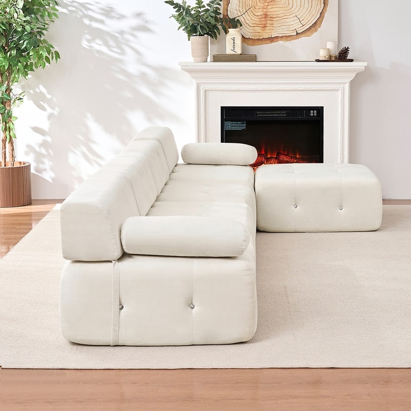 Mixoy 134inch Modular Sectional Sofa with Ottoman,Velvet L-Shaped Couch Indoor for Living Room - 133.9"w x 66.9"D x 24.8"H