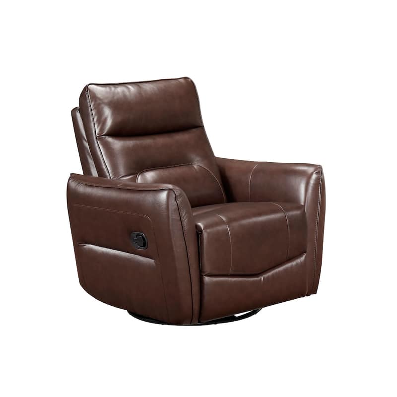 Temy Swivel Glider Manual Reclining Chair, Dark Brown Grain Leather