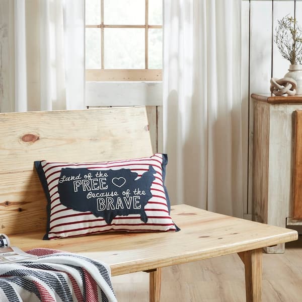 slide 2 of 5, Land Of The Free Because Of The Brave American Map On Red Stripes Pillow 14x20