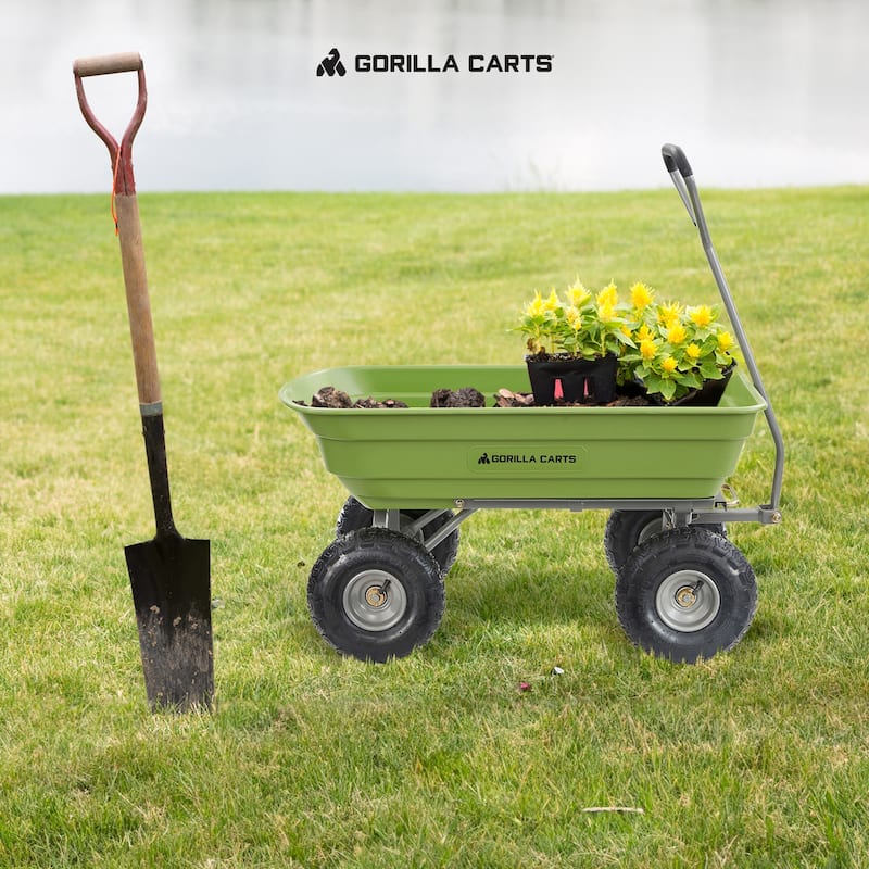 Gorilla Carts 600 Pound Capacity Heavy Duty Poly Yard Dump Utility Cart, Green - 31.5