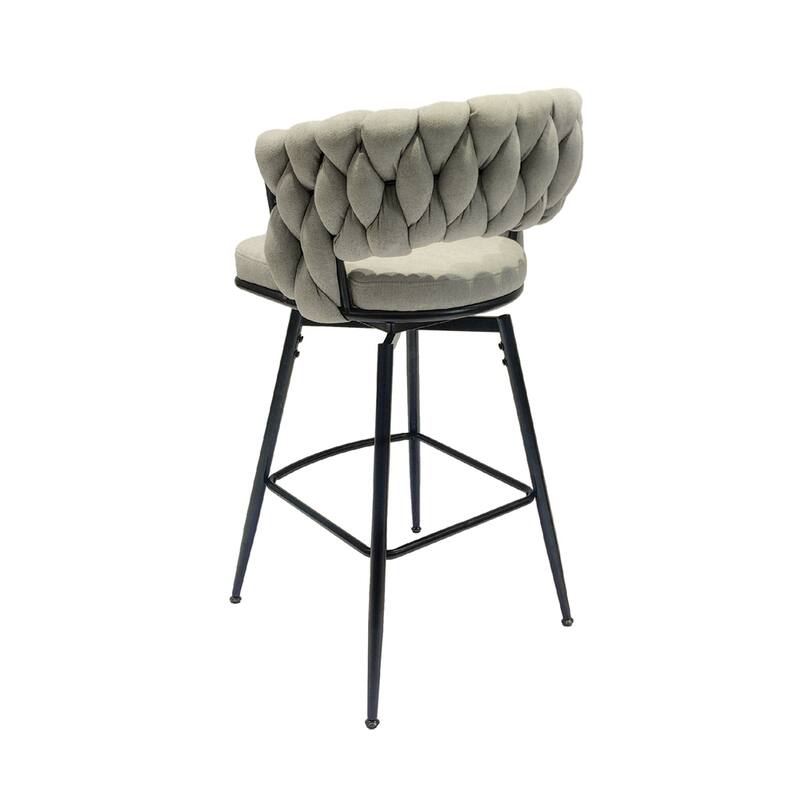 Swivel Upholstered Bar Stools with Back Footrest (Set of 2) - N/A