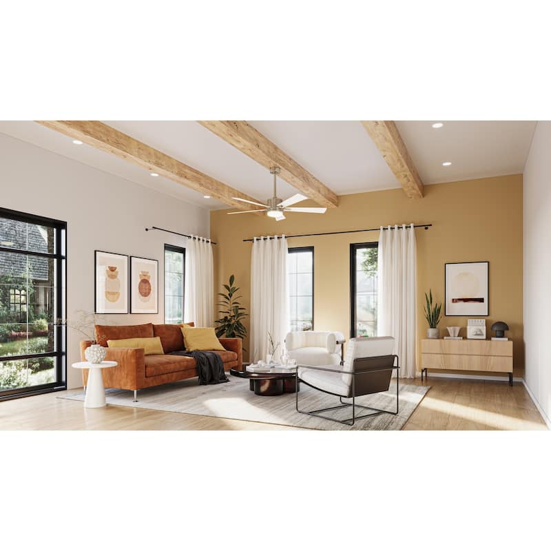 52 Inch Lucian Elite 5 Blade Indoor Ceiling Fan in Champagne Bronze with Matte White Blades