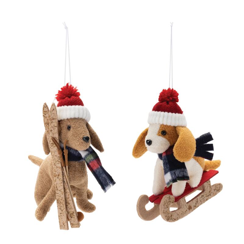Plush Ski and Sled Dog Ornament (Set of 6) - N/A