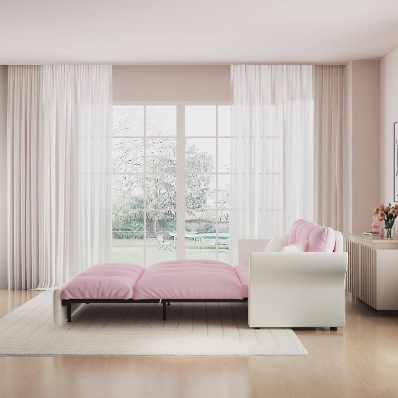 74.8" Queen Sleeper Sofa - 3-in-1 Tufted Velvet Loveseat with Pull-Out Bed & 2 Pillows, Multi-Functional