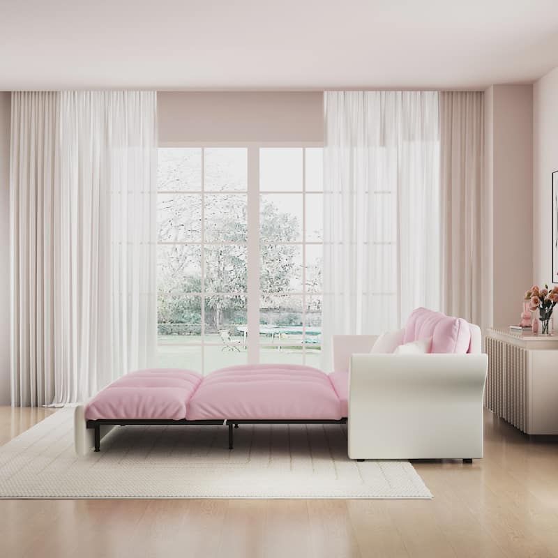 Queen Pull Out Sofa Bed, 3-in-1 Convertible Sleeper Tufted Sofa with 2 Soft Pillows, Velvet Loveseat Bed