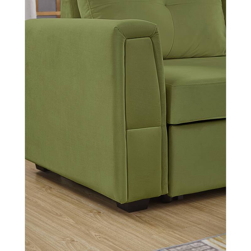 91" Wide Velvet Reversible Sofabed Sectional Sofa & Chaise - 91" Wide