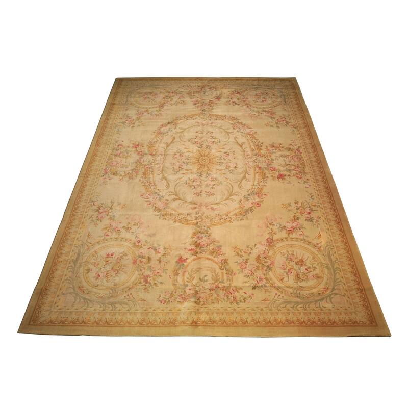 11'9''x17'10'' Hand Knotted Wool Beige French Aubusson Savonerrie Floral Rug - 11' 9'' x 17' 10''