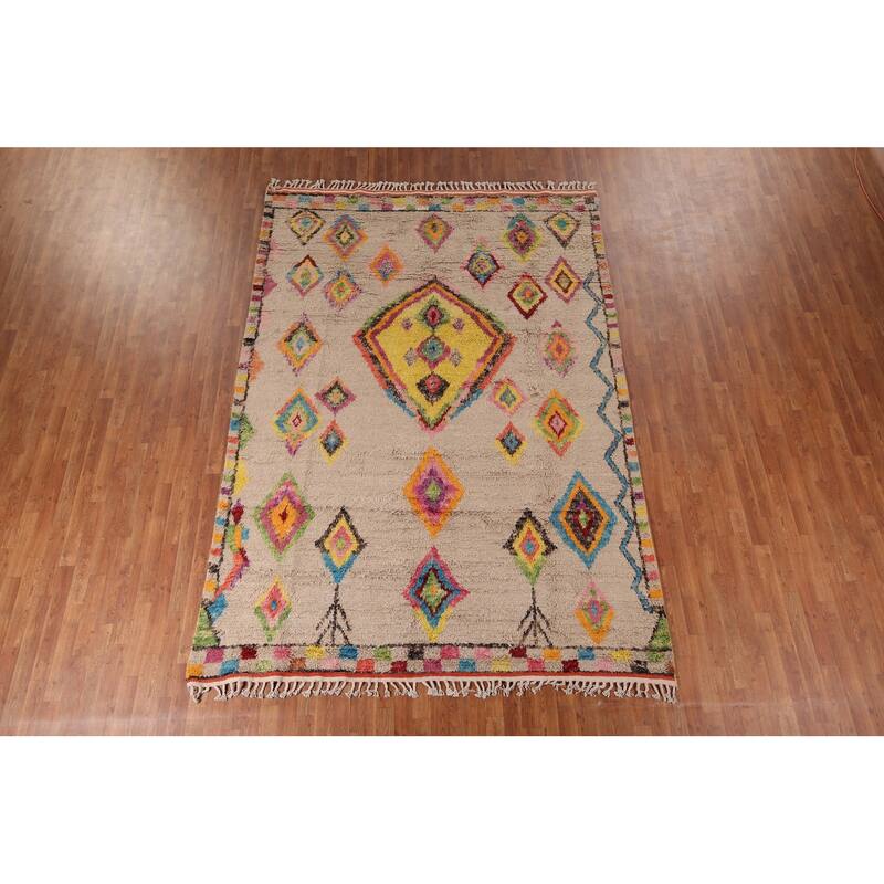 Geometric Plush Moroccan Oriental Rug Hand-Knotted Wool Carpet - 7'5" x 10'8"