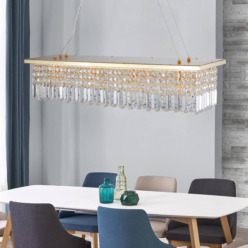 Modern Rectangular Crystal Chandelier 8-Light Pendant Lights for Dining Room (Bulbs Not Included)