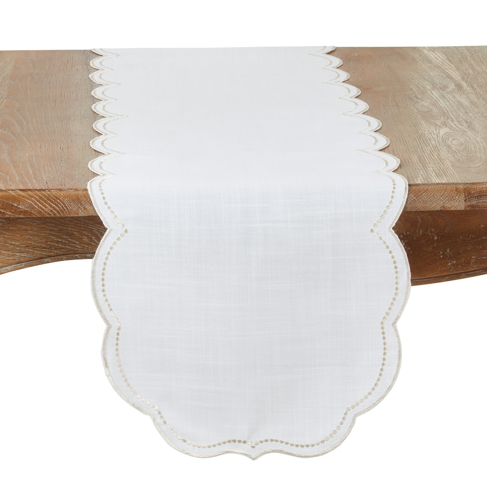 Embroidered Polka Dot Table Runner With Scallop Edge