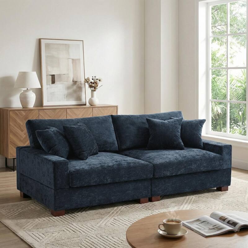 Modern Upholstered Chenille Modular Sectional Sofa with Pillow - Blue-2 Piece