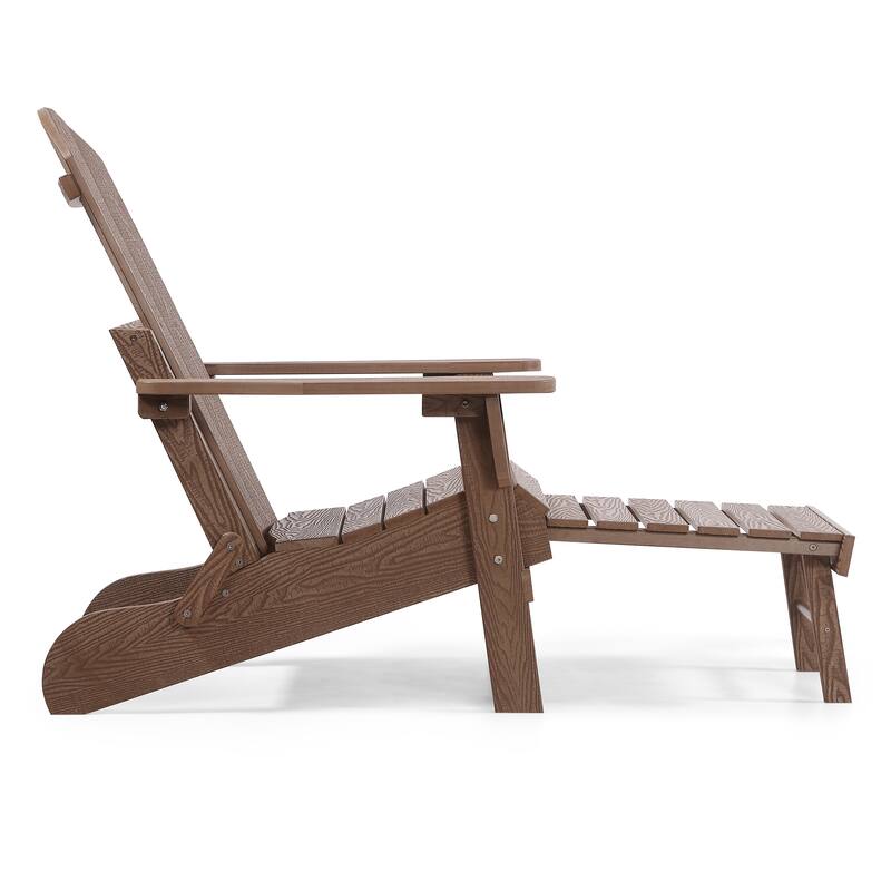 Hurley Folding Poly Plastic Adirondack Chair with Pull-out Ottoman
