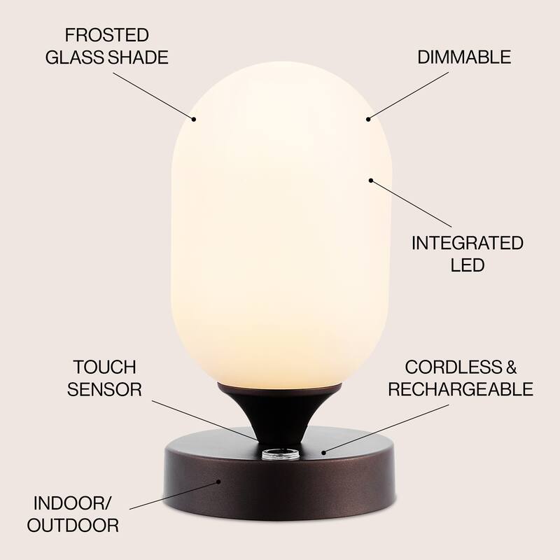 Owen 8" Bohemian Farmhouse Iron Wireless Rechargeable Integrated LED Table Lamp, Oil Rubbed Bronze/White by JONATHAN Y