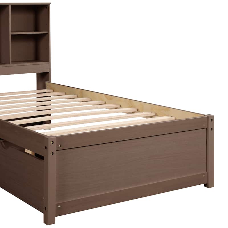 Modern Twin Size Bed with USB Port and Bookcase Headboard