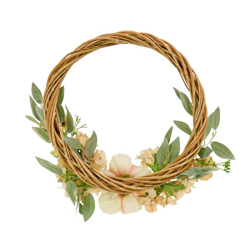 National Tree Company 19 inch Artificial Spring Wreath with Wild Rose and Peony Flowers, Realistic Floral Decoration for