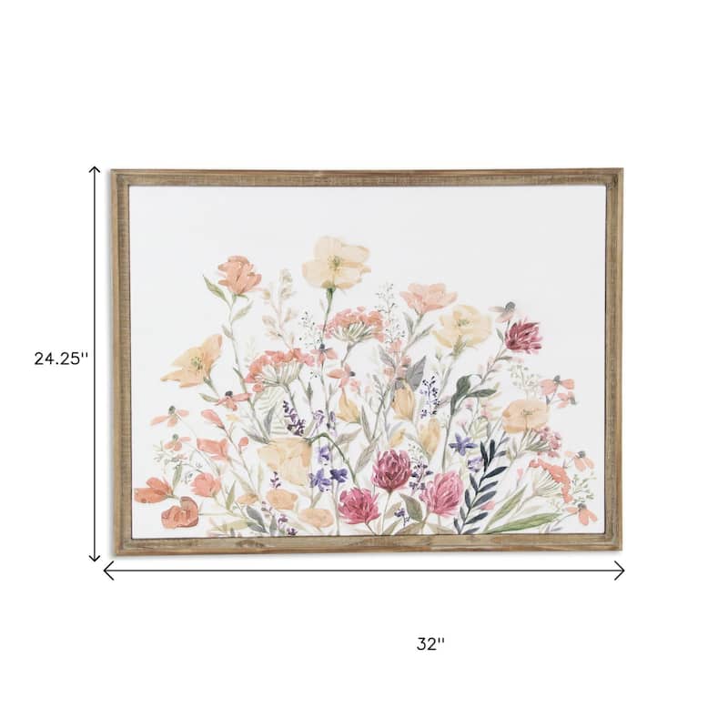 HomeRoots 24" X 32" Natural And White Flower Bouquet Metal And Wood Framed Art