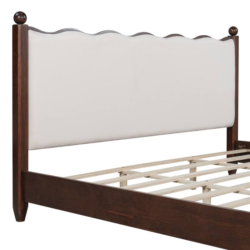 Wood Platform Bed with Upholstered Headboard by Harper&Bright Designs